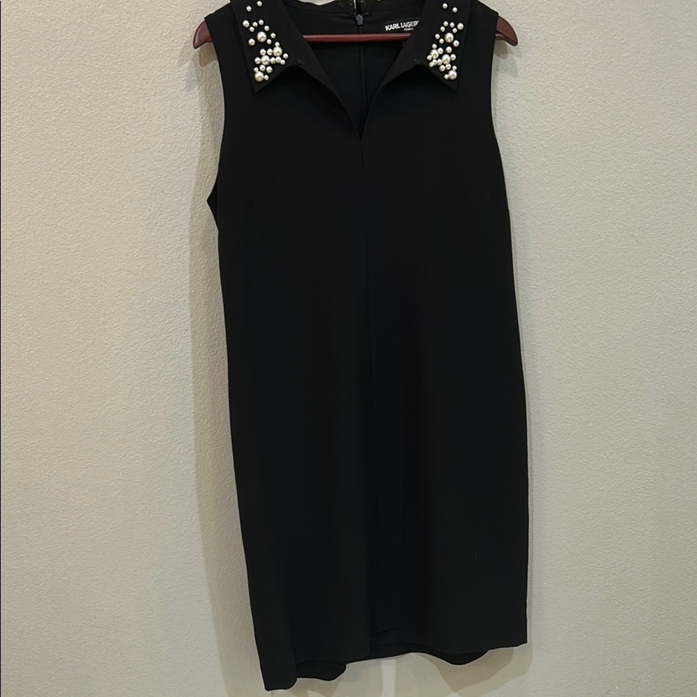 Karl Lagerfeld Black and Silver Embellished Sheath Mini Dress